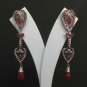 PREMIUM INDIAN JEWELRY VICTORIAN SIMULATED CZ RUBY & BEADS ( FA ) EARRING PAIR