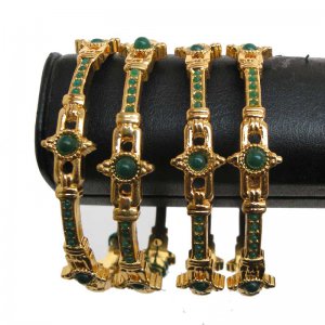 INDIAN JEWELLERY PREMIUM 4PC DESIGNER POLKI BANGLE 2.4  GEMSTONE EMERALD  FB10