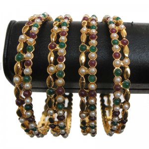 INDIAN JEWELLERY PREMIUM 4PC DESIGNER POLKI BANGLE 2.6 RUBY EMERALD SAREE  FB8