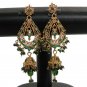 PREMIUM INDIAN POLKI JEWELRY GOLDPLATED CZ EMERALD JHUMKI EARRING PAIR fe22