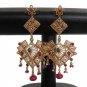 PREMIUM INDIAN POLKI JEWELRY GOLDPLATED CZ RUBY EMERALD JHUMKI EARRING PAIR fe19
