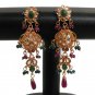 PREMIUM INDIAN POLKI JEWELRY GOLDPLATED CZ RUBY EMERALD JHUMKI EARRING PAIR fe18