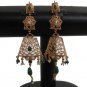 PREMIUM INDIAN POLKI DESIGNER JEWELRY GOLDPLATED PEARL EMERALD EARRING PAIR fe28