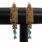 PREMIUM INDIAN POLKI DESIGNER JEWELRY GOLD FINISH CZ TURQUOISE EARRING PAIR fe39