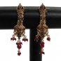 PREMIUM INDIAN POLKI DESIGNER JEWELRY GOLD FINISH CZ RUBY EARRING PAIR fe33