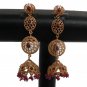 PREMIUM INDIAN POLKI DESIGNER JEWELRY GOLDPLATED RUBY JHUMKI EARRING PAIR fe26