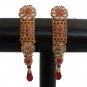 PREMIUM INDIAN POLKI DESIGNER JEWELRY GOLDPLATED RUBY HINGED  EARRING PAIR fe27