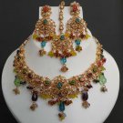4pc PREMIUM INDIAN POLKI GOLD FINISH CZ PEARL BRIDAL JEWELRY NECKLACE SET fn3