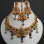 4pc PREMIUM INDIAN POLKI GOLD FINISH CZ PEARL BRIDAL JEWELRY NECKLACE SET fn3