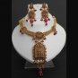 PREMIUM INDIAN POLKI GOLD FINISH STIMULATED RUBY BRIDAL JEWELRY NECKLACE SET fn7