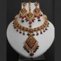 PREMIUM INDIAN POLKI GOLD FINISH RUBY EMERALD CZ BRIDAL JEWELRY NECKLACE SET f10