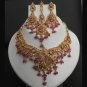 4pc PREMIUM INDIAN POLKI GOLD FINISH PINK CZ BRIDAL JEWELRY NECKLACE SET fn6