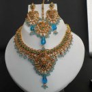 PREMIUM INDIAN POLKI GOLD FINISH STIMULATED CZ BRIDAL JEWELRY NECKLACE SET fN11
