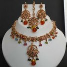 PREMIUM INDIAN POLKI GOLD FINISH STIMULATED CZ BRIDAL JEWELRY NECKLACE SET fN12