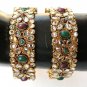 2Pc INDIAN GOLDTONE POLKI RUBY EMERALD BRIDAL JEWELRY BANGLE BRACELET 2.4 DJ155