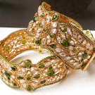 2 PC AWASOME! INDIAN GOLD FINISH STIMULATED PERIDOT CZ BANGLE BRACELET 2.8 426X