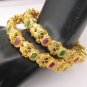 VERY BEAUTIFUL GENUINE INDIAN GOLD TONE CZ RUBY 2PC BANGLES BRACELET 2.8 VB517