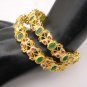 BEAUTIFUL GENUINE INDIAN GOLD TONE EMERALD RUBY 2PC BANGLES BRACELET 2.4 VB518