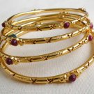 VERY BEAUTIFUL INDIAN POLKI GOLD FINISH RUBY GEMSTONE BRIDAL BANGLE 4PC 2.8 VB14