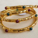 VERY BEAUTIFUL INDIAN POLKI GOLD FINISH PEARL EMERALD BRIDAL BANGLE 4PC 2.8 VB16