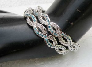 2PC RODHIUM SILVER PL AMRICAN AD SAPPHIRE JEWELRY BANGLE BRACELET 2.4 RB115