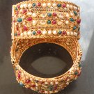 2Pc INDIAN GOLD FINISH PEARL RUBY EMERALD POLKI JEWELRY BANGLE BRACELET 2.4 F130