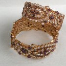 2Pc INDIAN GOLD FINISH RUBY CZ POLKI JEWELRY BRIDAL BANGLES BRACELET 2.8 DX6