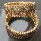 2Pc INDIAN GOLD FINISH RUBY EMERALD MEENA POLKI JEWELRY BANGLE BRACELET 2.6 DG24