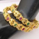 VERY BEAUTIFUL GENUINE INDIAN GOLD TONE CZ RUBY 2PC BANGLES BRACELET 2.6 VB517