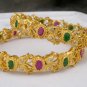 VERY BEAUTIFUL GENUINE INDIAN GOLD TONE CZ RUBY 2PC BANGLES BRACELET 2.6 VB517