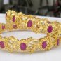 VERY BEAUTIFUL GENUINE INDIAN GOLD TONE CZ RUBY 2PC BANGLES BRACELET 2.8 VB519