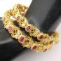 VERY BEAUTIFUL GENUINE INDIAN GOLD TONE CZ RUBY 2PC BANGLES BRACELET 2.8 VB519
