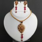 Bollywood Designer Indian Fashion Polki Gold Plated Pendant Sari Jewelry Set h58