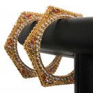 PREMIUM INDIAN JEWELLERY 2PC POLKI BANGLE MULTI GEMSTONE DESIGNER 2.6 SIZE FB21