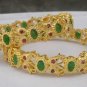 BEAUTIFUL GENUINE INDIAN GOLD TONE EMERALD RUBY 2PC BANGLES BRACELET 2.8 VB518