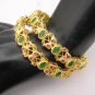 BEAUTIFUL GENUINE INDIAN GOLD TONE EMERALD RUBY 2PC BANGLES BRACELET 2.8 VB518