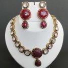 AWESOME! 3 PC GOLD TONE JAIPURI DIAMOND CUT RUBY AD VICTORIAN NECKLACE SET 101