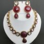 AWESOME! 3 PC GOLD TONE JAIPURI DIAMOND CUT RUBY AD VICTORIAN NECKLACE SET 101