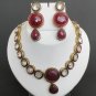 AWESOME! 3 PC GOLD TONE JAIPURI DIAMOND CUT RUBY AD VICTORIAN NECKLACE SET 101