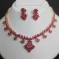 NEW 3 PC GOLD FINISH INDIAN BRIDAL SARI DESIGNER JEWELRY RUBY NECKLACE SET Fr2