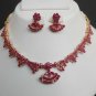 NEW 3 PC GOLD FINISH INDIAN BRIDAL SARI DESIGNER JEWELRY RUBY NECKLACE SET Fr2