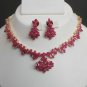 NEW 3 PC GOLD FINISH INDIAN BRIDAL SARI DESIGNER JEWELRY RUBY NECKLACE SET Fr2
