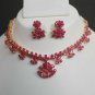 NEW 3 PC GOLD FINISH INDIAN BRIDAL SARI DESIGNER JEWELRY RUBY NECKLACE SET Fr2