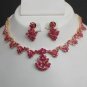 NEW 3 PC GOLD FINISH INDIAN BRIDAL SARI DESIGNER JEWELRY RUBY NECKLACE SET Fr2