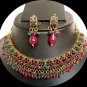 PREMIUM JEWELLERY Ruby Emerald Look Polki Designer Necklace & EarRing Indian P1