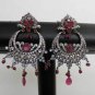 PREMIUM INDIAN VICTORIAN JEWELRY 2TONE SIMULATED DIAMOND RUBY EARRING PAIR NS44