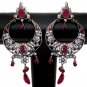 PREMIUM INDIAN VICTORIAN JEWELRY 2TONE SIMULATED DIAMOND RUBY EARRING PAIR NS42
