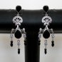 PREMIUM INDIAN VICTORIAN JEWELRY RODHIUM SILVER PL AD ONYX EARRING PAIR NS35