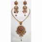 INDIAN POLKI JEWELRY GOLDPLATED CZ PEARL RUBY EMERALD PENDANT NECKLACE SET BN89