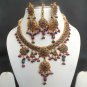 GOLDEN POLKI RUBY GREEN  JEWELRY INDIAN BRIDAL COSTUME SAREE NECKLACE A118